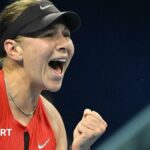 Amanda Anisimova celebrates during her China Open final win against Linda Noskova