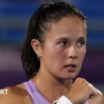 Daria Kasatkina reacts with disappointment during her loss to Katerina Siniakova at the Korea Open