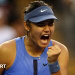 Emma Raducanu celebrates a point during the China Open