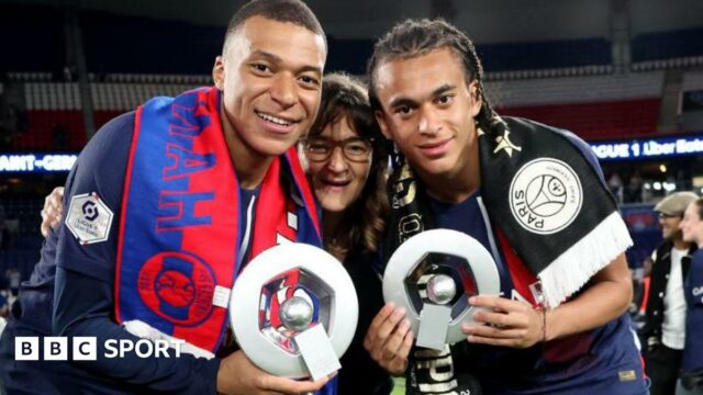 Kylian Mbappe and his brother Ethan along with their mother