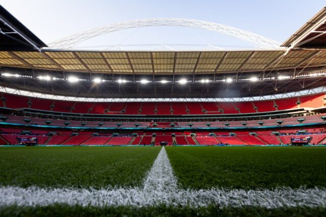 Londýn, Anglicko - 24. marca: Všeobecný pohľad na štadióne Wembley pred Majstrovstvom sveta FIFA 2026 Európsky kvalifikátor medzi Anglickom a Lotyšskom na štadióne Wembley 24. marca 2025 v Londýne v Anglicku. (Foto: Gaspafotos/MB Media/Getty Images)