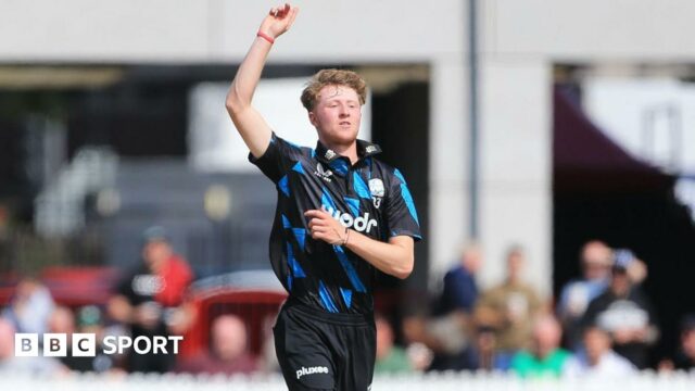 Worcestershire Rapids bowler Harry Darley celebrates a wicket during the One-Day Cup match against Lancashire at the Emirates Old Trafford, Manchester