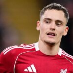 Florian Wirtz z Liverpoolu a Nemecka počas zápasu fázy MD1 Ligy majstrov UEFA 2025/26 medzi Liverpool FC a Atletico de Madrid na Anfielde
