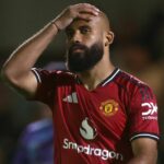 Bryan Mbeumo z Manchestru United v akcii počas tréningu prvého tímu