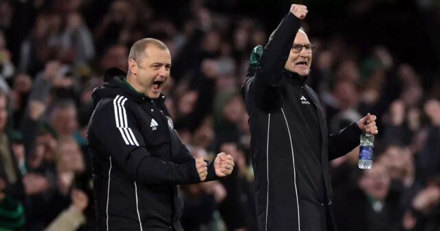 Keltské správy: Časová os oznámenia nového manažéra sa objaví, keď Martin O'Neill a Shaun Maloney oslavujú otvárací gól Celticu počas zápasu Premier League medzi Celticom a Falkirk v Celtic Parku 29. októbra 2025 v škótskom Glasgowe.