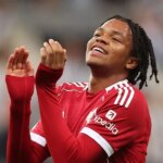 Rio Ngumoha oslavuje na plný úväzok po víťazstve tímu v zápase Premier League medzi Newcastle United a Liverpool v parku St James '.