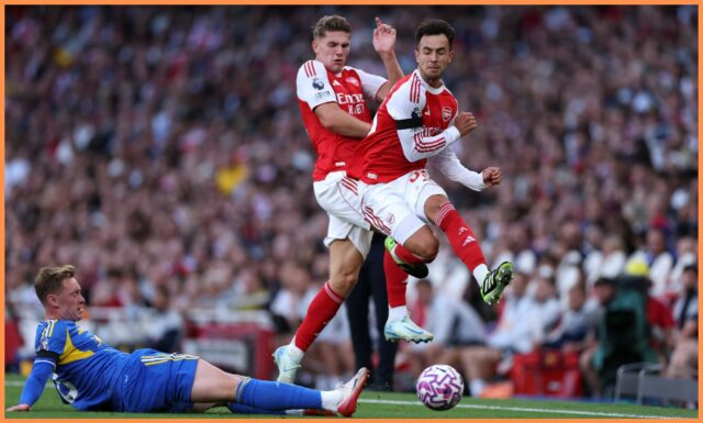 Martin Zubimendi v akcii pre Arsenal vs Atletic Bilbao