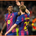 Marcus Rashford oslavuje víťazstvo Barcelony nad Olympiacos