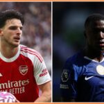 Declan Rice oslavuje počas víťazstva Arsenalu v Newcastle
