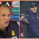 Thomas Tuchel hovorí počas tlačovej konferencie v Anglicku