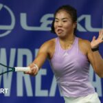 Mimi Xu plays a forehand at the Wrexham Open
