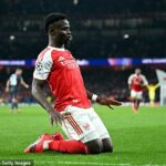 Bukayo Saka zabalil víťazstvo 2-0 pre Arsenal nad Olympiacosom v Lige majstrov