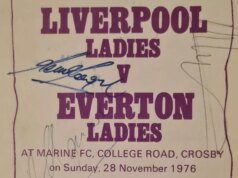 50-ročný zápasový program žien Liverpool vs Everton, ktorý ukazuje, ako sa hra posunula ďalej Program zápasového dňa 1976 medzi ženami Liverpoolu a Evertonu