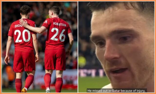 Andrew Robertson z Liverpoolu emocionálne tvrdí Diogo Jota Andrew Robertson oslavuje víťazstvo Škótska nad Dánskom a kvalifikáciu na MS 2026
