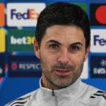 Manažér Arsenalu Mikel Arteta počas tlačovej konferencie Arsenalu v Sobha Realty Training Center 20. októbra 2025 v London Colney v Anglicku.