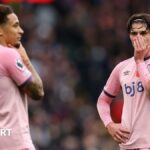 Marcus Tavernier and Alex Scott looking dejected during the game against Aston Villa