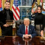 Cristiano Ronaldo a snúbenica Georgina Rodriguez pózujú s Donaldom Trumpom v Oválnej pracovni