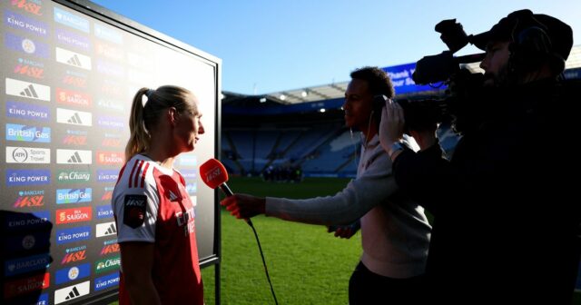Stina Blackstenius je v rozhovore pre médiá po zápase Barclays Women's Super League medzi Leicesterom City a Arsenalom na King Power Stadium. 
