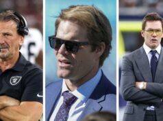 Fanúšikovia NFL si zle rozumejú s novým OC Raiders Greg Olson s vysielateľom Fox logo pochodového šialenstva