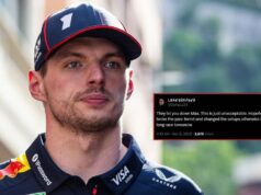 Fanúšikovia reagujú, keď holandský pilot máva bielou vlajkou v boji o titul v F1 Holanďan Max Verstappen jazdí na Oracle Red Bull Racing RB21 Honda RBPT počas pretekov Formula 1 MSC Cruises Grande Premio De Sao Paulo 2025 v Sao Paule v Brazílii 8. novembra 2025 - Zdroj: Getty