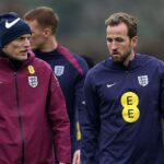 Tréner Anglicka Thomas Tuchel a kapitán Harry Kane