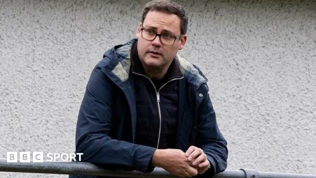 Rob Edwards pictured at Haverfordwest's Bridge Meadow