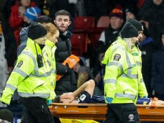 Hviezda Premier League v slzách, keď vzlietol na nosidlách v kľúčovom škótskom kvalifikačnom zápase MS proti Dánsku Hviezda Premier League v slzách, keď vzlietol na nosidlách v kľúčovom škótskom kvalifikačnom zápase MS proti Dánsku