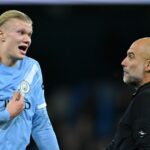 Erling Haaland a Pep Guardiola hovoria