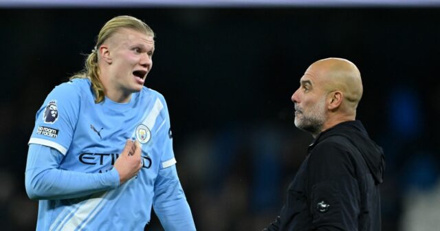 Erling Haaland a Pep Guardiola hovoria