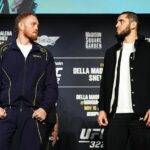 Jack Della Maddalena (vľavo) a Islam Machačev (vpravo) zdieľali napätý pohľad