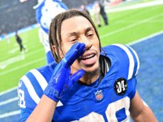 Jonathan Taylor dáva najavo svoje pocity pri prekonaní franšízového TD rekordu Colts s elektrickým 83-yardovým výbuchom, keď sa zosilnil zvuk MVP logo pochodového šialenstva