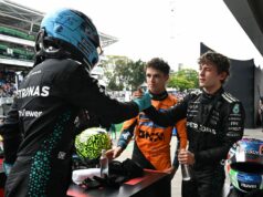 Kimi Antonelli priznáva posun vo vzťahu Georgea Russella po pódiu Veľkej ceny Brazílie George Russell a Andrea Kimi Antonelli z tímu Mercedes AMG Petronas F1 v Bahrajne. Zdroj: Getty