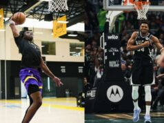 Lakers, 5,95 milióna dolárov, nováčik víta ušľachtilý krok Giannisa Antetokounmpa po tom, čo mu rozhodcovia odopreli loptu Nováčik z LA Lakers Adou Thiero pozdravuje hviezdu Milwaukee Bucks Giannisa Antetokounmpa za to, že mu dal loptu na jeho prvý kôš v NBA. (foto: @adou_thiero)