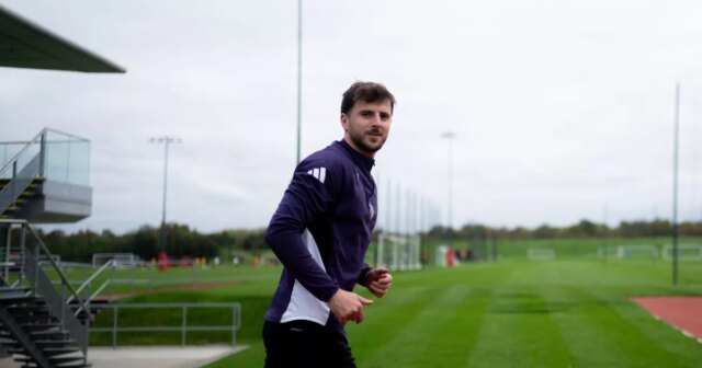 Mason Mount z Manchestru United v akcii počas tréningu prvého tímu