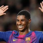 Marcus Rashford oslavuje za Barcelonu
