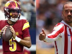 NFL v Madride: Jayden Daniels ‚Superfan‘ Antoine Griezmann chce na jeden deň vymeniť miesto s Patrickom Mahomesom NFL v Madride: Jayden Daniels 'Superfan' Antoine Griezmann chce na jeden deň vymeniť miesto s Patrickom Mahomesom