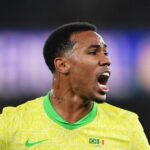 Gabriel Magalhaes počas medzinárodného priateľského zápasu medzi Brazíliou a Senegalom na Emirates Stadium.