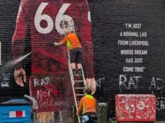 Nástenná maľba Trenta Alexandra-Arnolda v Liverpoole bola znehodnotená „krysou“ niekoľko hodín pred návratom na Anfield Trent Alexander-Arnold