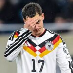 Florian Wirtz z Nemecka gestikuluje počas kvalifikačného zápasu majstrovstiev sveta 2026 medzi Luxemburskom a Nemeckom na Stade de Luxembourg 14. novembra 2025 v Luxemburgu.