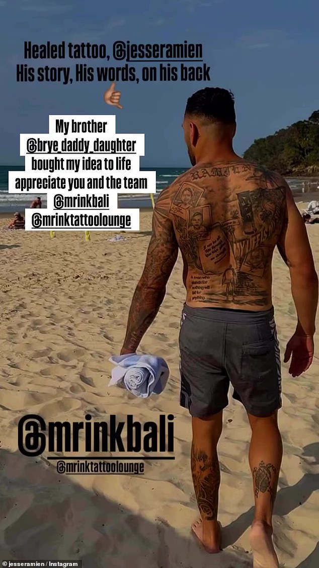 Neuveriteľné tetovania Footy star, ktoré rozprávajú príbeh o núdzovom pôrode Pätká hviezda Jesse Ramien sa zjavne nebojí ísť do tetovacieho salónu, ak je jeho chrbát nejakým sprievodcom - a jeho najnovší telový atrament, ktorý obsahuje ódu na jeho syna Tea (na obrázku), je neuveriteľný.