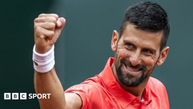 Novak Djokovic celebrates a victory at the Geneva Open