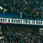 A Rangers banner unfurled at Ibrox on Thursday
