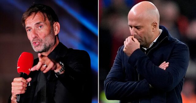 SALZBURG, RAKÚSKO – 14. januára: Globálny šéf futbalu Jürgen Klopp sa pozerá počas prezentácie Jürgena Kloppa ako šéfa globálneho futbalového Red Bullu v Red Bull Hangar-7 14. januára 2025 v rakúskom Salzburgu. (Foto Marcel Engelbrecht - firo sportphoto/Getty Images)