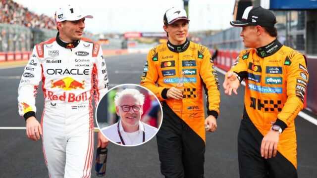 Oscar Piastri má „totálny kolaps“, pretože bývalý šampión F1 popiera, Oscar Piastri (81) a Lando Norris (4) z McLarenu sa zrazia, keď Max Verstappen vedie GP USA. Zdroj: Getty