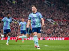 Potvrdené zostavy Arsenal vs Bayern Mníchov Arsenal vs Bayern Mníchov potvrdené zostavy - Declan Rice oslavuje gól proti Manchestru United