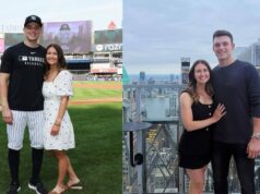 Priateľka Bena Ricea Sara Falksonová komentovala jedným slovom, keď partnerka Anthonyho Volpeho Elle omráčila v zime pri jazere logo pochodového šialenstva