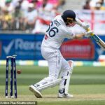 Joe Root vypadol na 0 a 8 v Perthe, prepustený v druhej smene po jazde na dlhej lopte.