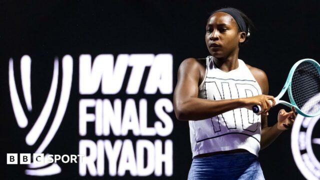 Coco Gauff practises at the 2025 WTA Finals in Riyadh