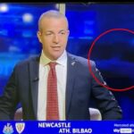 Dvojicu je možné vidieť, ako oslavuje za moderátorkou, keď v nedeľu padol posledný gól