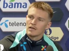 Správy z Arsenalu: Reakcia Martina Odegaarda ukazuje skutočné farby, keď hviezda Gunners zasiahla Manažér Arsenalu Mikel Arteta počas tréningu v Sobha Realty Training Center 07. novembra 2025 v London Colney, Anglicko.